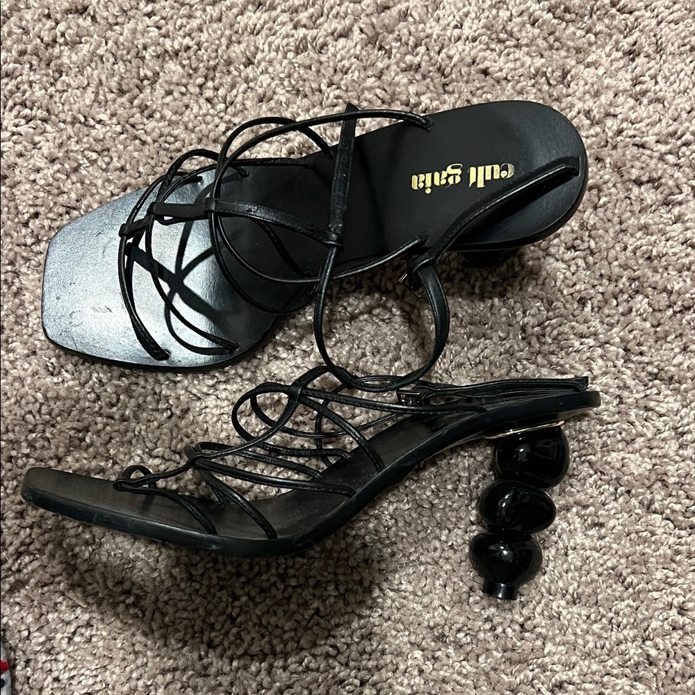 Cult Gaia Black Strappy Heels with Sculpted Heel